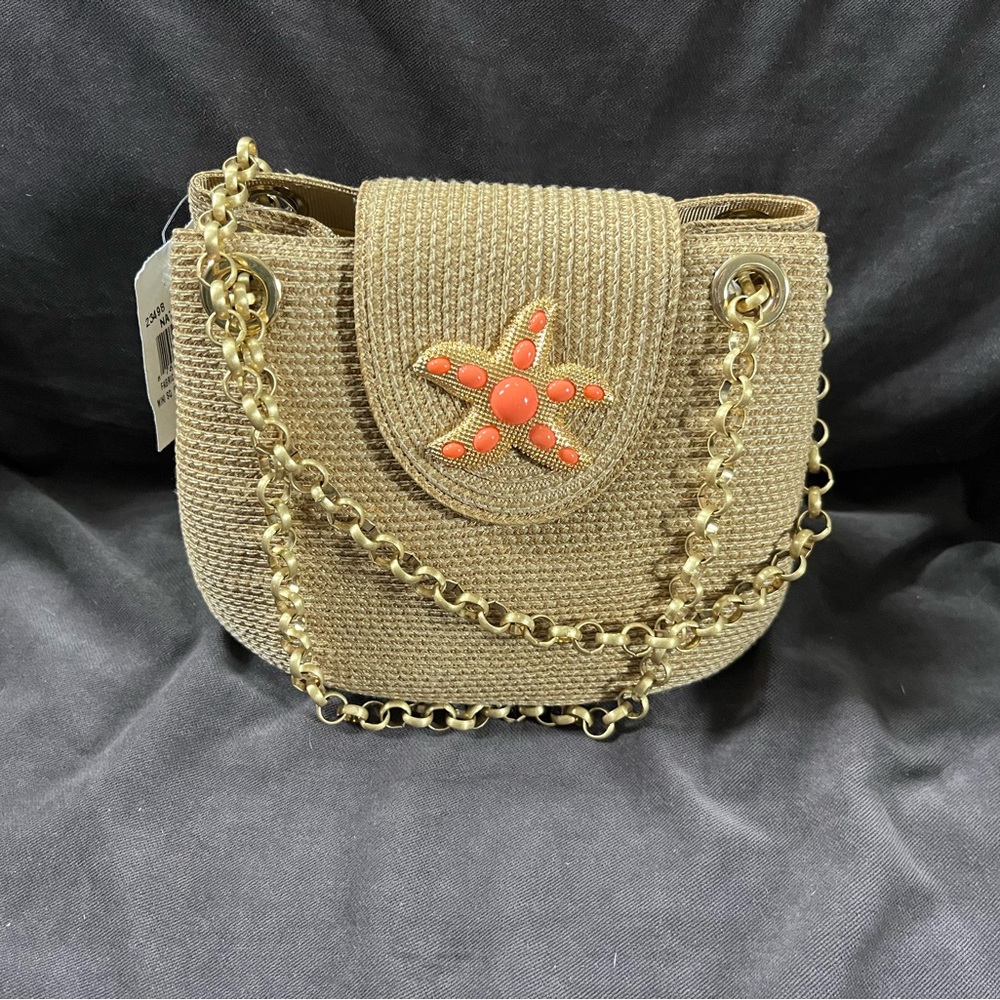 Eric Javits Gold Chain Tan Woven Bag